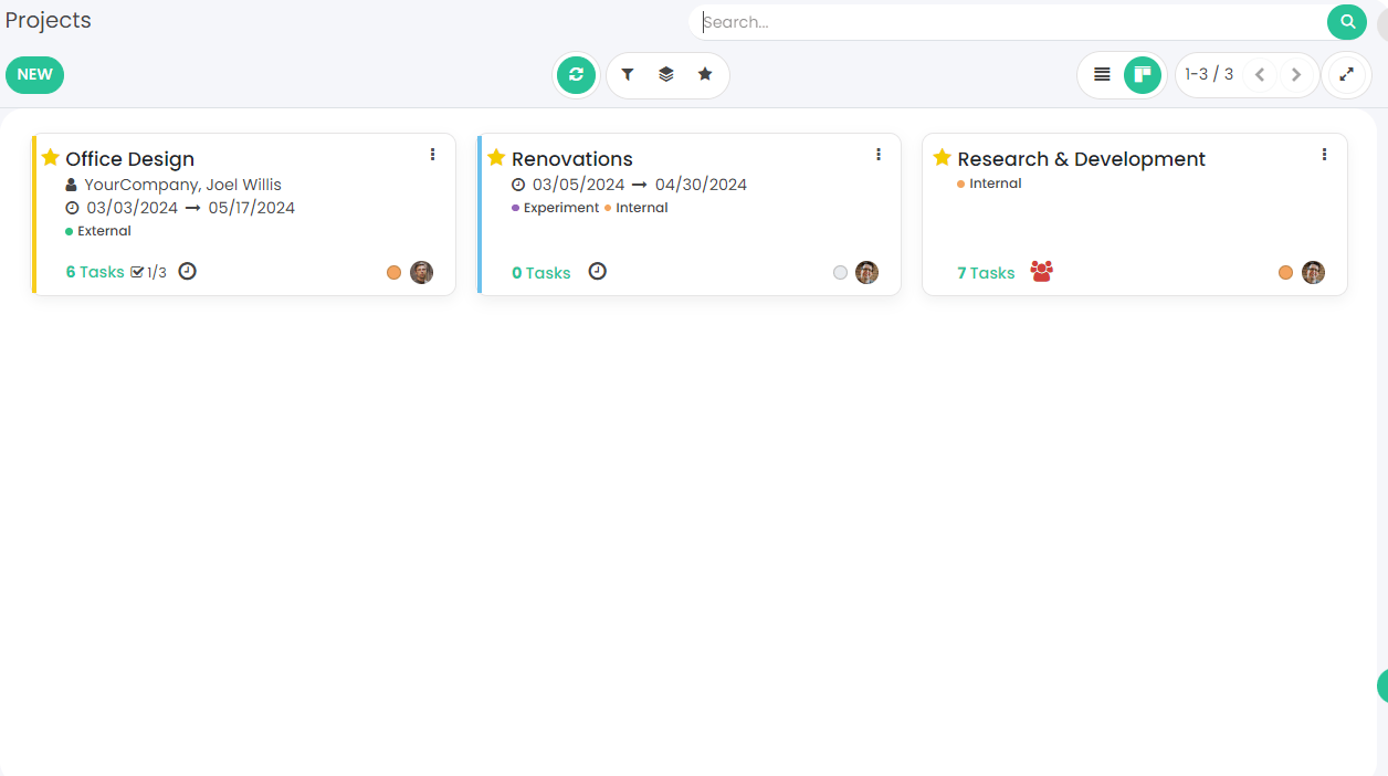 screenshot to show the project management dashboard